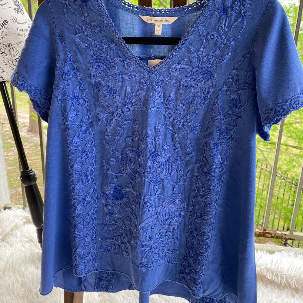 Soft Surrounding Embroidered Sky Blue Top